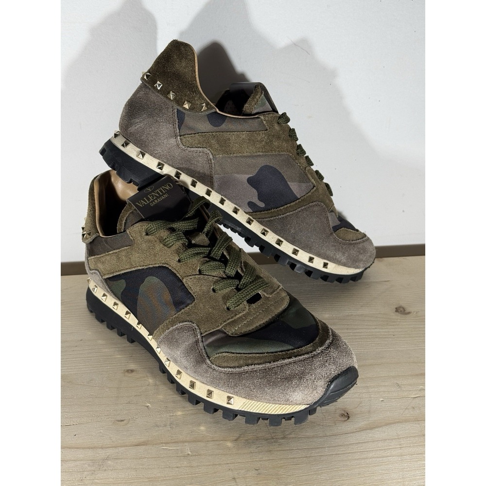 37EU/6.5US- Valentino Garavani Rockrunner Camouflage Print  Stud Suede Sneaker